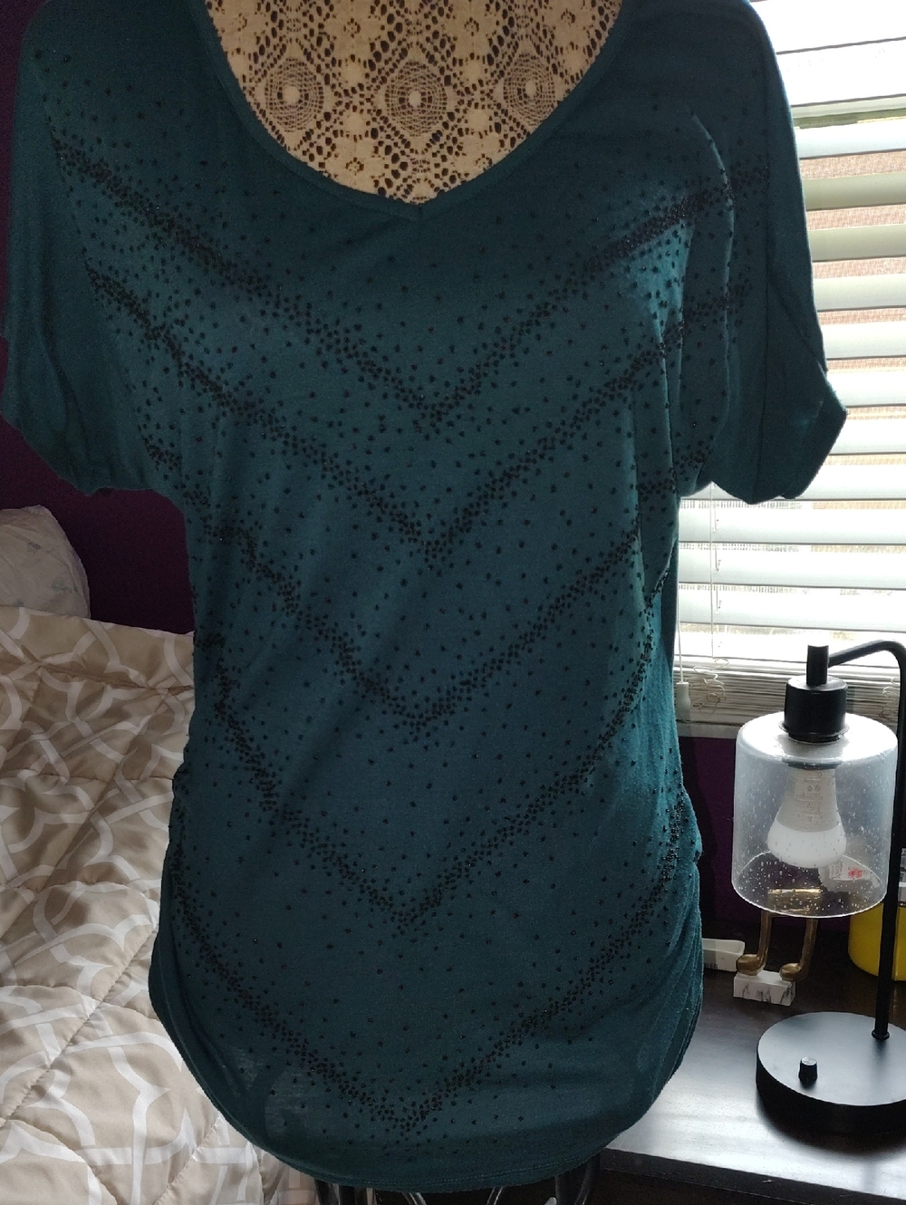 "Espresso" Teal and Black Patterned Short Sleeve Top